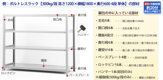 300500kg/段スチールラック 組立て手順｜スチール棚・スチールラック通販｜スチールラボ